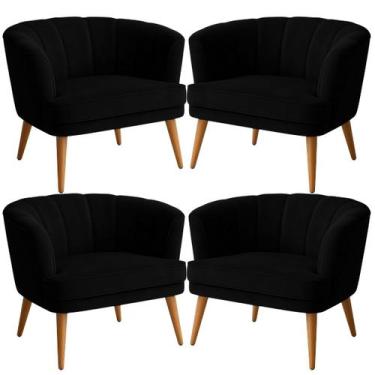 Imagem de Jogo 4 Poltronas Moderna para Sala de Estar Macia Tecido Veludo Reforç