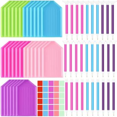 Imagem de Affrolling 90 peças de ferramentas e acessórios de pintura de diamante 5d incluem canetas de broca com 3 tamanhos de broca, bandejas de diamante de plástico, argila de cola, acessórios de pintura de