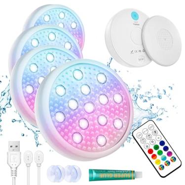 Imagem de Yobbai Pacote com 4 luzes de piscina recarregáveis com controle remoto, luzes LED IP68 à prova d'água de 16 cores para piscinas internas/acima do solo, banheiras de hidromassagem - 3 opções de