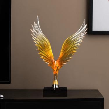 Imagem de Águia dourada escultura de cristal de resina estatuetas colecionáveis de animais estátua de escritório em casa armário decoração de mesa ornamento de arte (ouro)