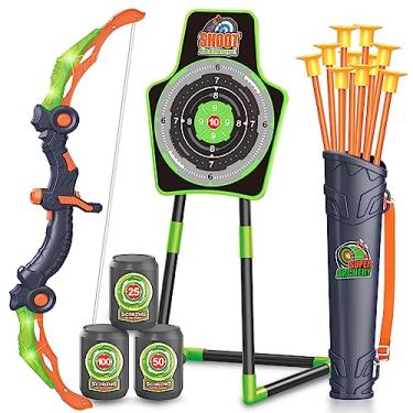 Imagem de SpringFlower Brinquedos de Arco e Flecha para Crianças, Conjunto de Tiro com Arco Inclui Super Arco com Luzes Led, 10 Ventosas, Conjunto de Tiro com Arco com Alvo Em Pé e 3 Latas de Alvo para Meninos