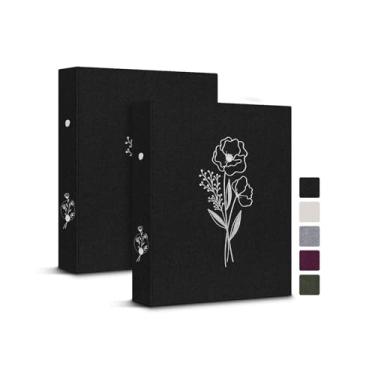 Imagem de Lanpn Aesthetic A6 fichário com 6 anéis, 2 unidades, capa dura de linho, pequenos anéis redondos, suporte de pasta para cartão de foto, para papel A6 para coleções de diário escolar (Preto)