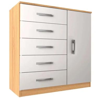 Imagem de Cômoda Evidencia com Sapateira e 5 Gavetas Cor Cinamomo Branco