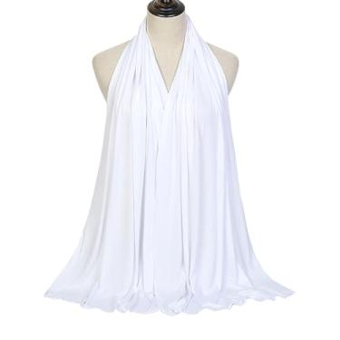 Imagem de GSHLLO Lenço Hijab longo e macio lenço de cabeça de jérsei muçulmano cor sólida hijab modal algodão lenço de cabeça simples branco