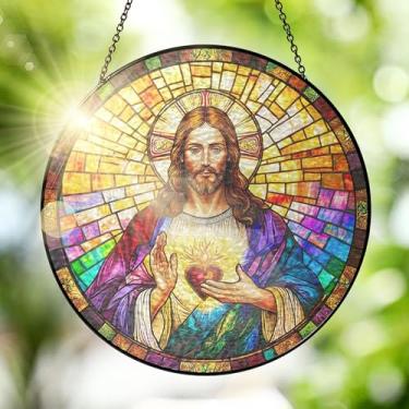 Imagem de FLAGWIX Presentes cristãos para mulheres e homens – Vitral para pendurar 20,3 cm – Presentes religiosos católicos de Natal para mulheres, apanhadores de sol para pendurar janelas, apanhador de sol