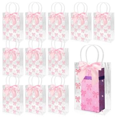 Imagem de Linkidea 12 sacos de presente transparentes com laços rosa, inclui 25 pontos adesivos e 12 laços de fita lilás, adequados para lembrancinhas de festa, presentes de casamento, embalagem de férias