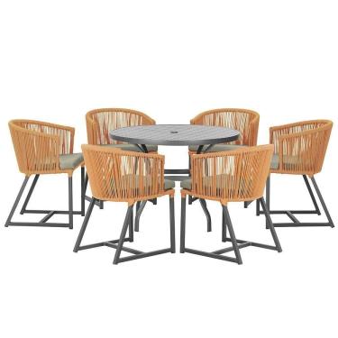 Imagem de Mesa E 6 Cadeiras E Noronha Preto E8 Trama autêntico Terra Cota