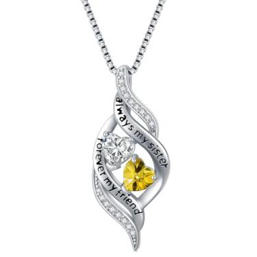 Imagem de Zoeniya Colar Always My Sister Forever My Friend com pingente de pedra do mês de nascimento duplo, joias infinitas, presentes de aniversário de Natal para mulheres, irmã amiga, Base, Zircônia cúbica