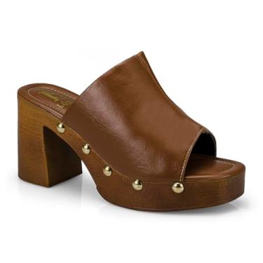 Imagem de Tamanco Feminino Sandália Salto Alto Grosso Bloco Madeira 007-011 (Caramelo, BR, Adulto, Numérico, 35)