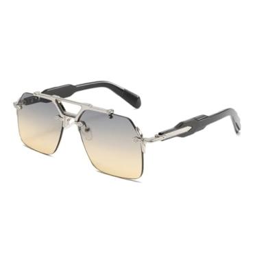 Imagem de Óculos de sol ovais clássicos de luxo sem aro, masculinos e femininos, retrô, punk, grandes, armação de metal (C2)