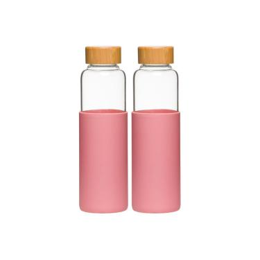Imagem de Kit 2 Garrafas De Vidro Com Silicone 550ml Rosa