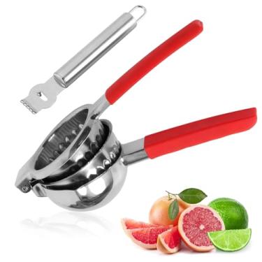 Imagem de Espremedor de limão de aço inoxidável, espremedor de frutas cítricas manual grande, design de malha de filtro, sem respingos, com aderência antiderrapante, raspador de aço inoxidável e escova de
