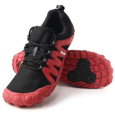 Imagem de Weweya Barefoot Shoes Tênis masculino minimalista para corrida e cross training, Preto e vermelho - língua ajustável, 43