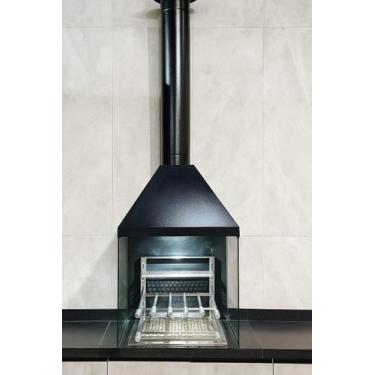 Imagem de Kit Churrasqueira Gourmet Coifa preta Braseiro Suporte Flutuante Vidro