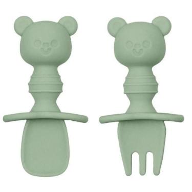 Imagem de Kit Talheres Infantil em Silicone  Ursinho - Verde - Buba - Buba Baby