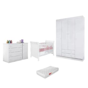 Imagem de Jogo de Quarto Infantil Branco Berço Americano Colonial c/ Colchão + R