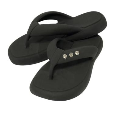 Imagem de Chinelo Feminino Pérola Brilhante Elegante Sandália Confortável Macia Luxo Chic Moda Verão (Preto, BR, Adulto, Faixa Numérico, 35, 36)