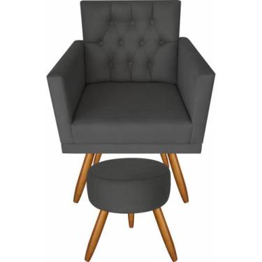 Imagem de Poltrona Decorativa Cadeira Sala Larah Capitonê E Puff Cinza - VISALAR