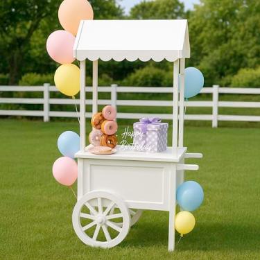 Imagem de Ilyapa Carrinho de doces com rodas para festa – 1,8 m de altura, carrinho de sobremesa de 2'3,4 m de comprimento para exibição de doces, guloseimas e sorvete – Ótimo para negócios, casamentos