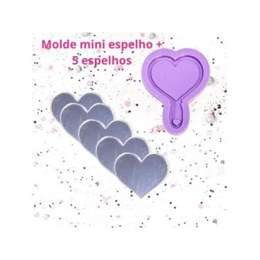 Imagem de KEP9 Molde de silicone mini espelho coração + 5 espelhos resina decora