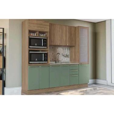 Imagem de Kit de Cozinha Completa 4 Peças Botanic (1Aéreo+1Balcão+2Paneleiros) s/Pia M647 Nogueira/Verde Oliva - Kappesberg