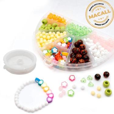 Imagem de Kit Sol Arco Íris Miçanga Passante Infantil Pulseira 350pçs 120g + Cai