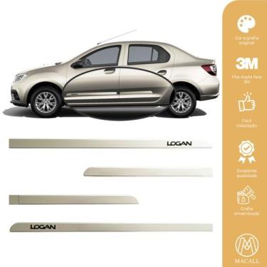 Imagem de Jogo Friso Slim Lateral Renault Logan Original com Grafia Cores, Prata