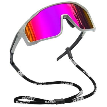 Imagem de Joopin Óculos de Sol Esportivo Masculino Feminino Oculos Polarizados Envolventes para Ciclismo com Proteção UV400 Armação TR90 Lente Espelhado Roxo