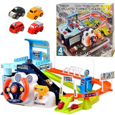 Imagem de Pista Elétrico 4 Carrinhos Controle Volante Rampa Trajetos Flexíveis Brinquedo Educativo