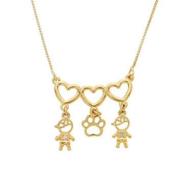 Imagem de Colar Com Pingente 2 Meninos E Patinha De Cachorro Banhado A Ouro Personalizado