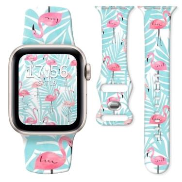 Imagem de Pulseira de silicone compatível com Apple Watch de 38 mm, 40 mm, 41 mm e 42 mm, para séries 10, 9, 8, 7, 6, 5, 4, ultra 2/1 SE, pulseira de substituição macia ajustável (flamingo fofo)
