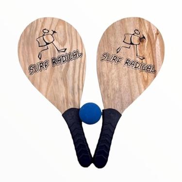 Imagem de Raquete de Frescobol em Madeira com Bolinha, Conjunto de Praia para Esporte e Lazer, Cabo Preto