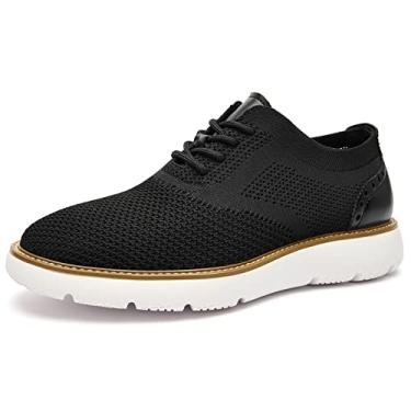 Imagem de RYIKA Tênis social masculino casual, confortável, malha leve, respirável, formal, Oxford, Preto, 11.5 Wide