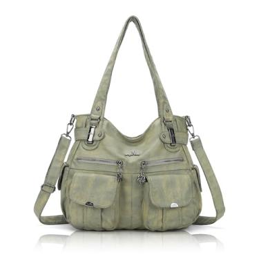 Imagem de Angelkiss Bolsa feminina de designer grande com zíper duplo, vários bolsos, bolsa de couro lavado, Pedra amarela, Large