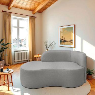 Imagem de Recamier Curvo Orgânico 200cm 3 Lugares Lado Esquerdo para Sala ou Quarto Bouclé Japão Cinza