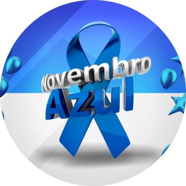 Imagem de Painel de Tecido Sublimado Redondo Novembro Azul Balões Azuis Laço 3D 