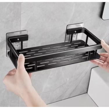 Imagem de Prateleira de Banheiro Adesiva, Montagem na Parede, Alumínio Preto, Base Forte com Capacidade de Suporte Estável