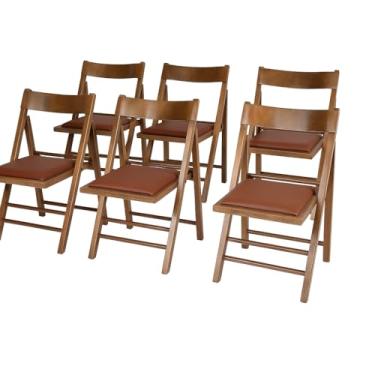 Imagem de Kit com 6 Cadeiras Dobráveis em Madeira Castanho com Assento Estofado 1003 – Preebel Courino Telha - Castanho