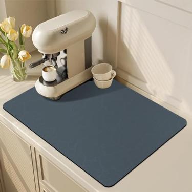 Imagem de Golener Tapete de cafeteira, decoração de barra de café para estação de café, tapete de moedor de café, bandeja de gotejamento para cafeteira, tapete de cafeteira para bancadas, material antiderrapante mantém os copos e louças no lugar, azul marinho