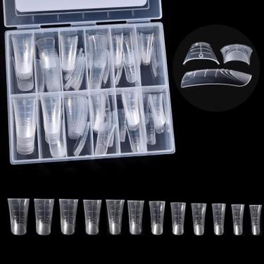 Imagem de siyuwuro 120 peças de gel de extensão de poliéster em forma de unha dupla, transparente, 12 tamanhos, modelos de unhas postiças de pato, capa completa com escala sólida, gel de cola, ferramenta de