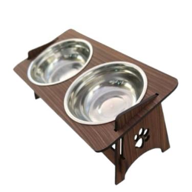 Imagem de Comedouro Pet Elevado Com TAMPAS Gato E Cachorro com Tigelas Inox(Unitário Preto,M)