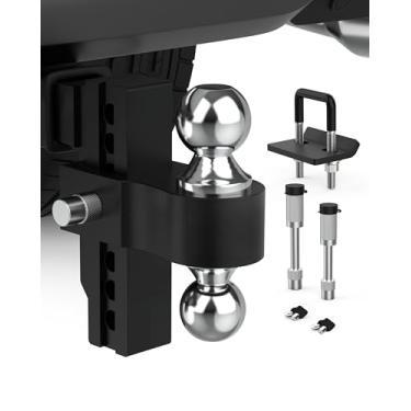 Imagem de Engate de reboque ajustável, serve para receptor de 5 cm, engate de queda de alumínio de 15,2 cm, GTW de 5,669 kg, bola dupla de 5,1 cm e 2-5/40.6 cm, suporte esférico para caminhão com travas de