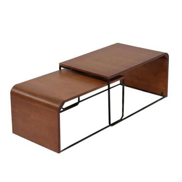 Imagem de Kit 2 Mesas de Centro Capri Nacional Móveis Modular Retangular Tampo Madeira Pinhão Base Metal Preto