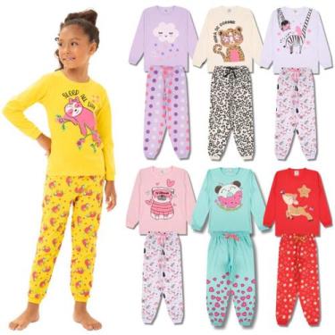 Imagem de Kit Sortido 4 Peças Pijama Manga Longa Menina 2 Camisas 2 Calças Kit c