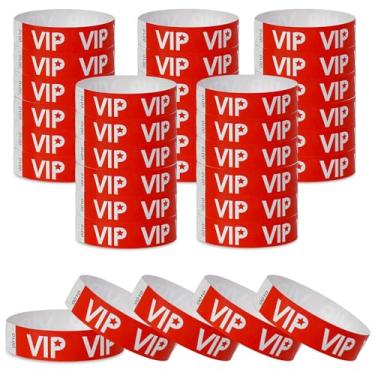 Imagem de 500 pulseiras de papel VIP para eventos à prova d'água, pulseiras leves de identificação de festivais, pulseiras adesivas neon para eventos (vermelho)