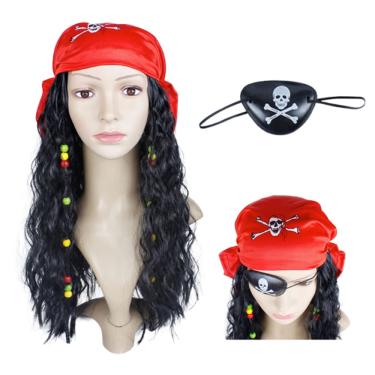 Imagem de Peruca pirata com Tapa olho bandana one piece capitão jack
