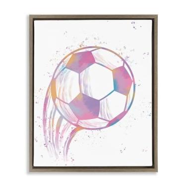 Imagem de Stupell Industries Arte de parede em tela flutuante marrom com bola de futebol pastel rápida, design de Marcus Prime, 53 x 43 cm