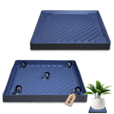 Imagem de Dcpes Organizador de plantas de 36,8 cm com rodas, pires quadrados com rodízios ocultos, bandeja de plantas internas, carrinho de plantas com rodas resistentes, suportes de mudança de vasos, cinza