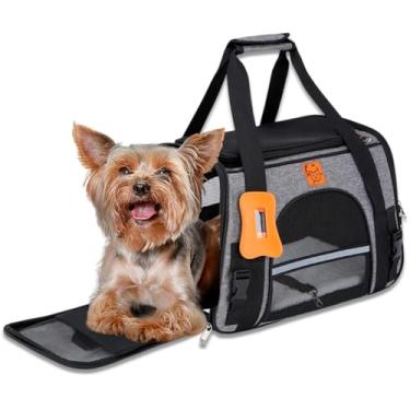 Imagem de Bolsa de Transporte Pet Cães e Gatos Luxo Suporte Mala, Cinza e Preto, com Ventilação