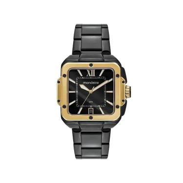Imagem de Relógiomondaine Masculino Quadrado Espelhado Preto C Dourado